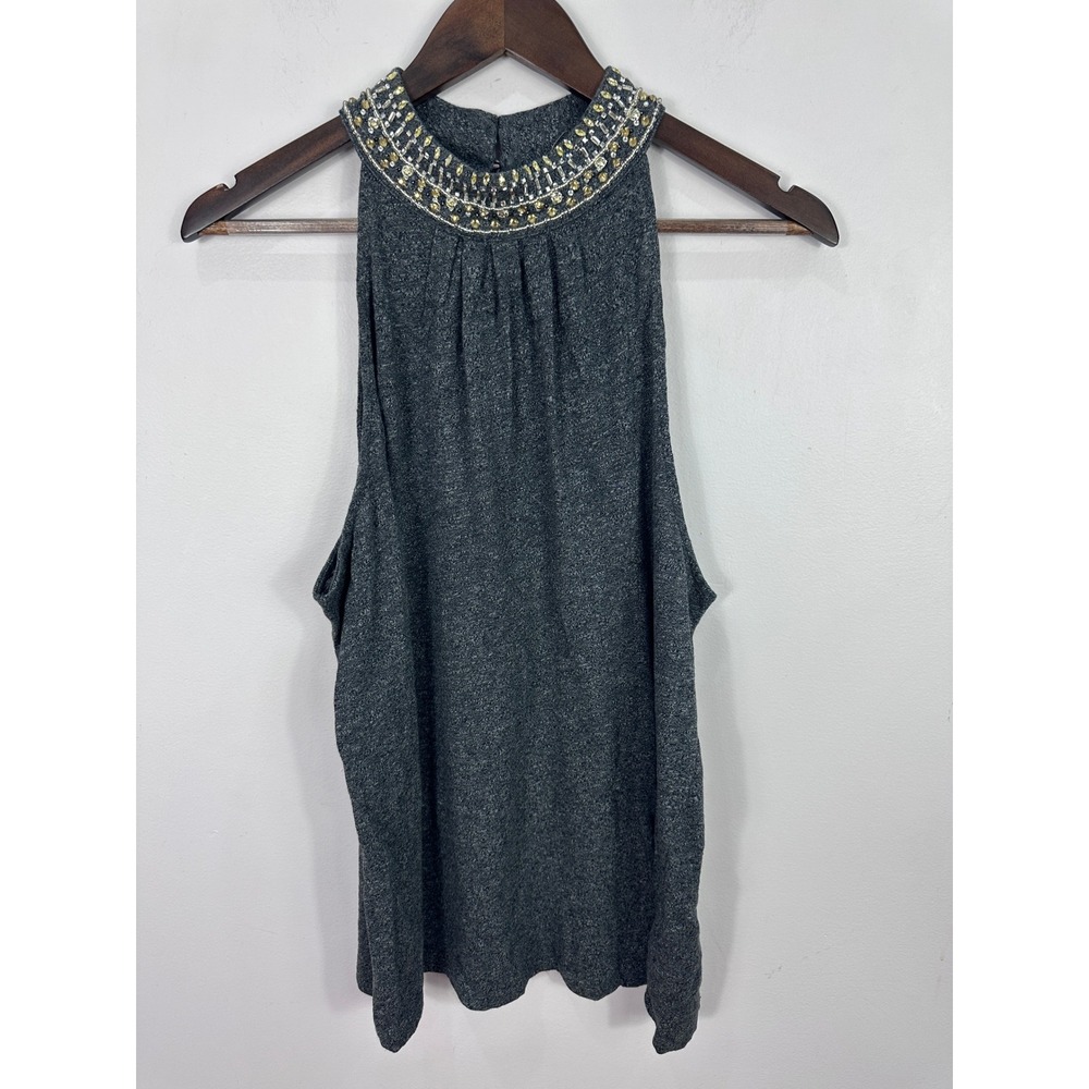 Vanessa Virginia Halter Top Womens Large Grey Embellished‎ Beaded Anthropologie